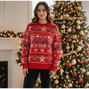 NEW Red Gingerbread XL Christmas Sweater‎ Red Snowman Candy Cane